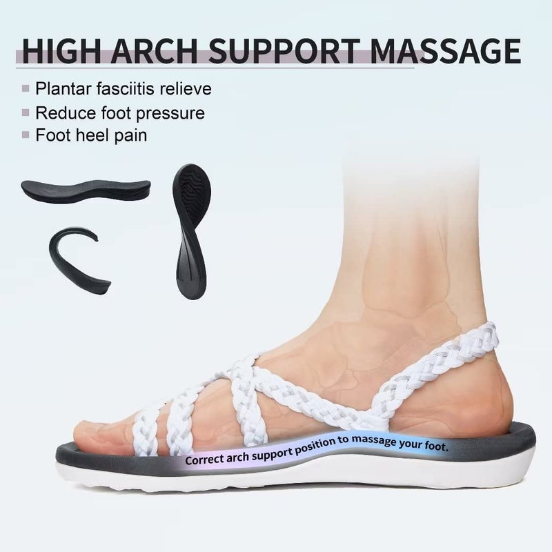MEGNYA Ladies Comfortable Dressy Sandals with Arch Support, Walking Hiking Foam Sandals with Braided Straps, Soft Rubber Sole Slide Sandals for Walking Outdoor White Size 7 - Image 3