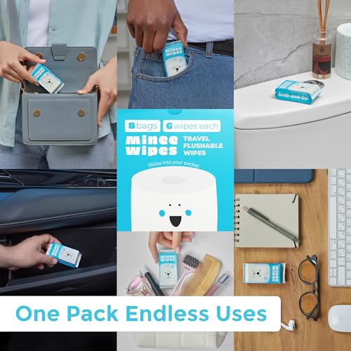 MOONIES Impossibly Compact Travel Flushable Wipes - 99.5% Water and Aloe - Safe for Sensitive Skin, Hypoallergenic & Unscented - Travel Essentials for Adults, Kids & Baby Care - 8 Pack Total 48 Wipes - Image 3