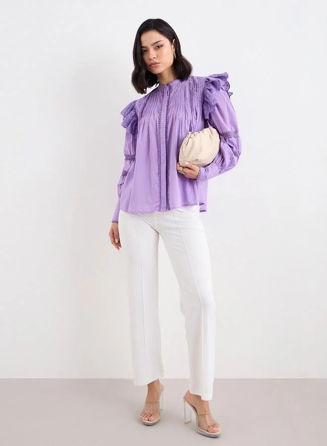 Styli Styli Lilac Ruffled Pintuck Blouse