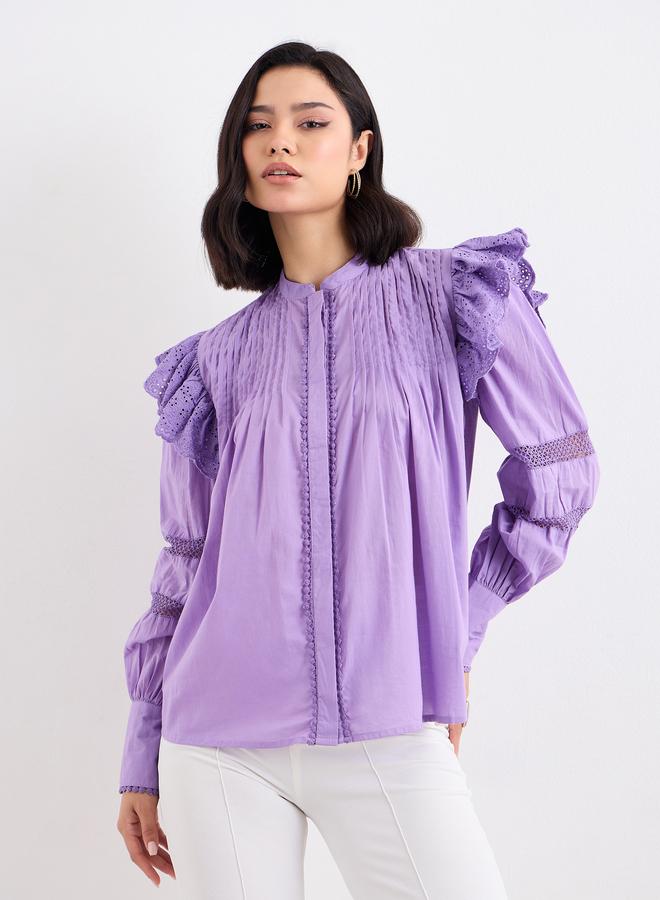 ستايلي بلوزة ليلاك مكشكشة ببنطال - Image 2