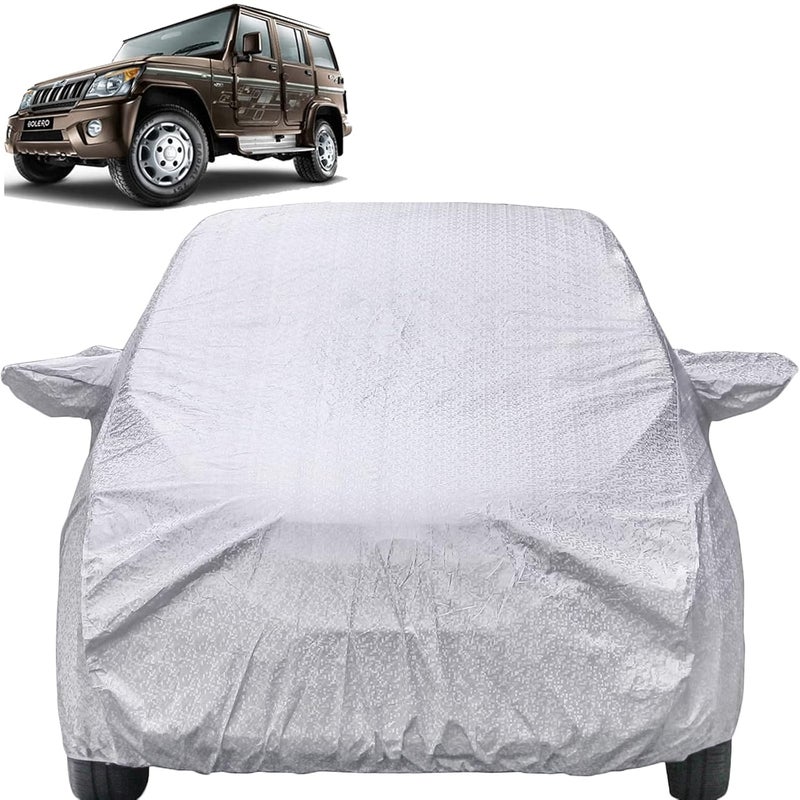 Waterproof Car Body Cover Compatible with Mahindra Bolero Neo with Mirror Pockets (Shinning Silver)