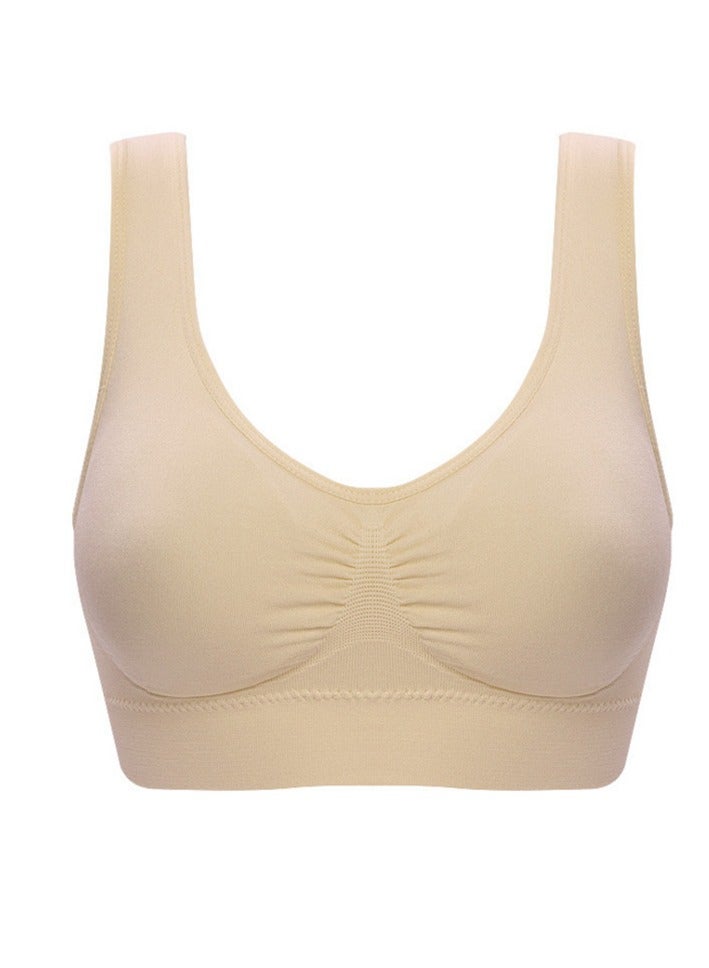 AROAQ Women Sports Bra, Fitness Sports Yoga Bra with Removable Padding,  Double-layer Seamless  Sports Bra without Rims, Comfortable Soft Bra for Workouts Running Yoga Trainings, (Size XXL, Cream Color)  - Image 1