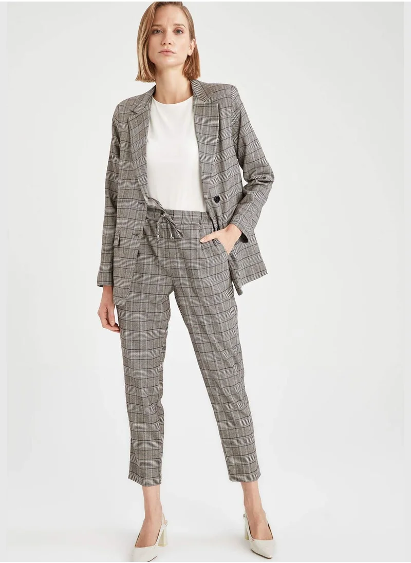 DeFacto Straight Fit Tie Waist Check Patterned Trousers