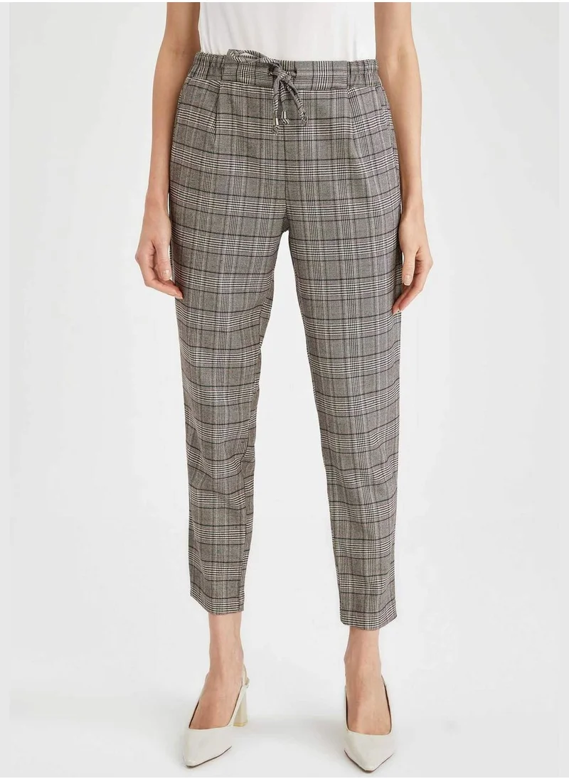 DeFacto Straight Fit Tie Waist Check Patterned Trousers