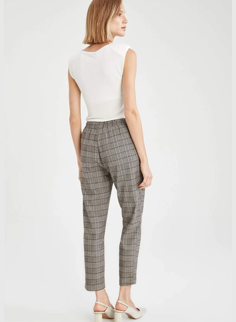 DeFacto Straight Fit Tie Waist Check Patterned Trousers