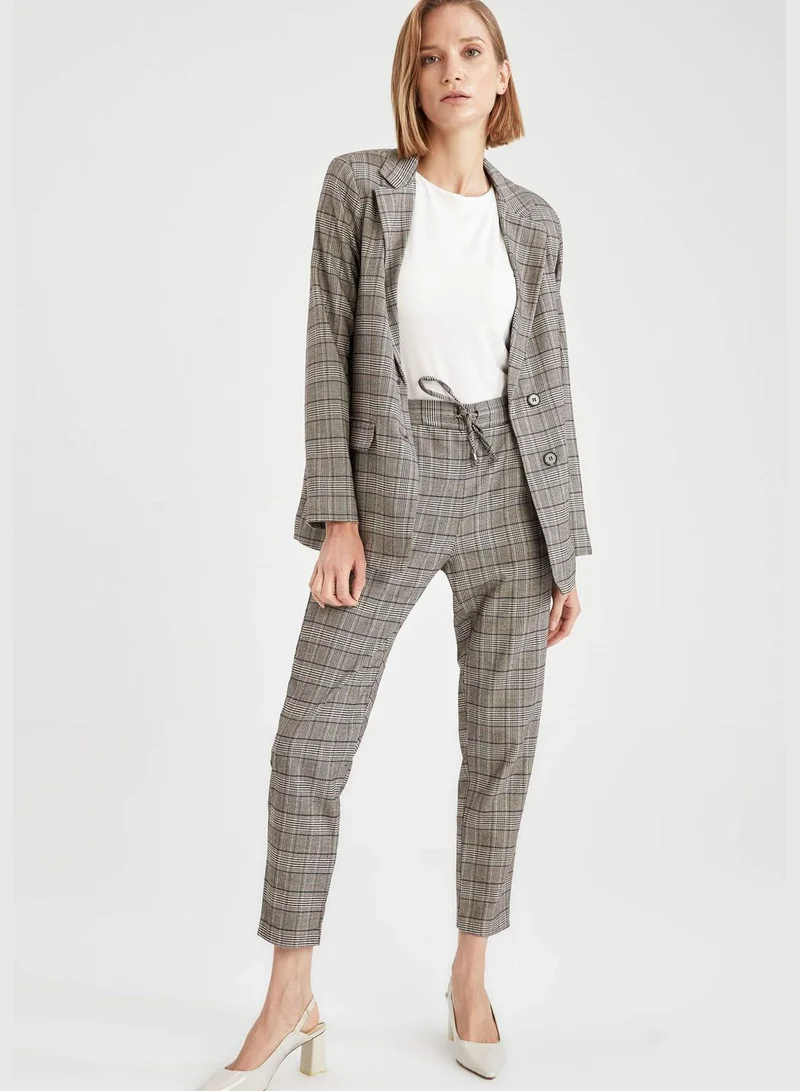 DeFacto Straight Fit Tie Waist Check Patterned Trousers