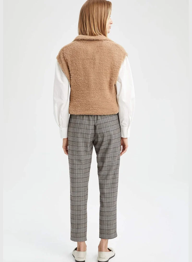 DeFacto Straight Fit Tie Waist Check Patterned Trousers