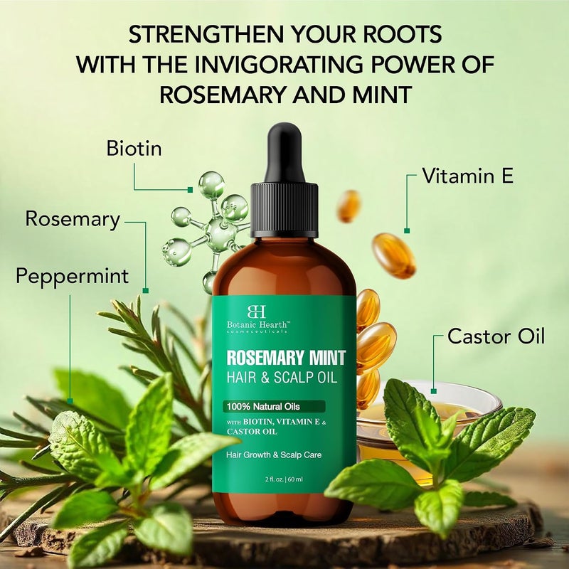 Botanic Hearth Rosemary Mint Oil & Scalp Strengthening Oil 60 ml Natural Hair Growth & Scalp Treatment Nourishing & Strengthening Essential Oils for Thicker, Healing Hair - Image 2