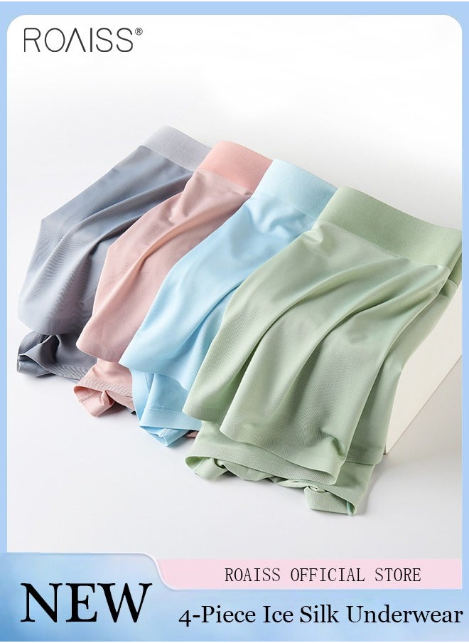 roaiss - 4-Piece Set Of Thin Ice Silk Underwear For Men High Elasticity Comfortable And Breathable Boxer Briefs For Daily Wear In Summer - Image 1