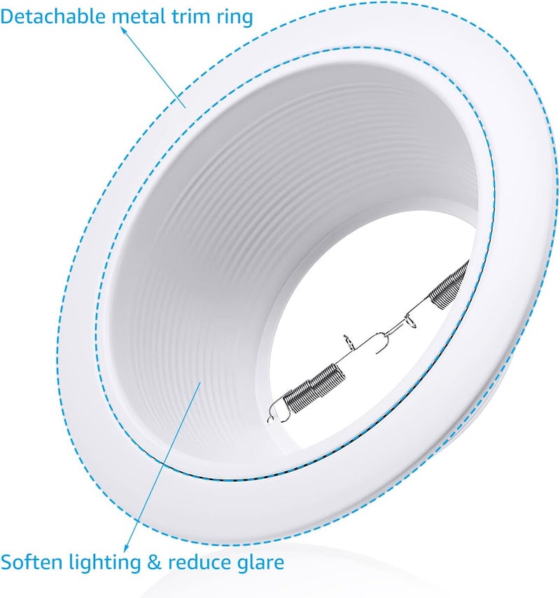 TORCHSTAR 12-Pack 6 Inch Classic White Recessed Light Trim, Step Baffle with Detachable Ring, Full Metal, for 6 Inch Recessed Can, Fit Halo/Juno Remodel Housing, White - Image 5