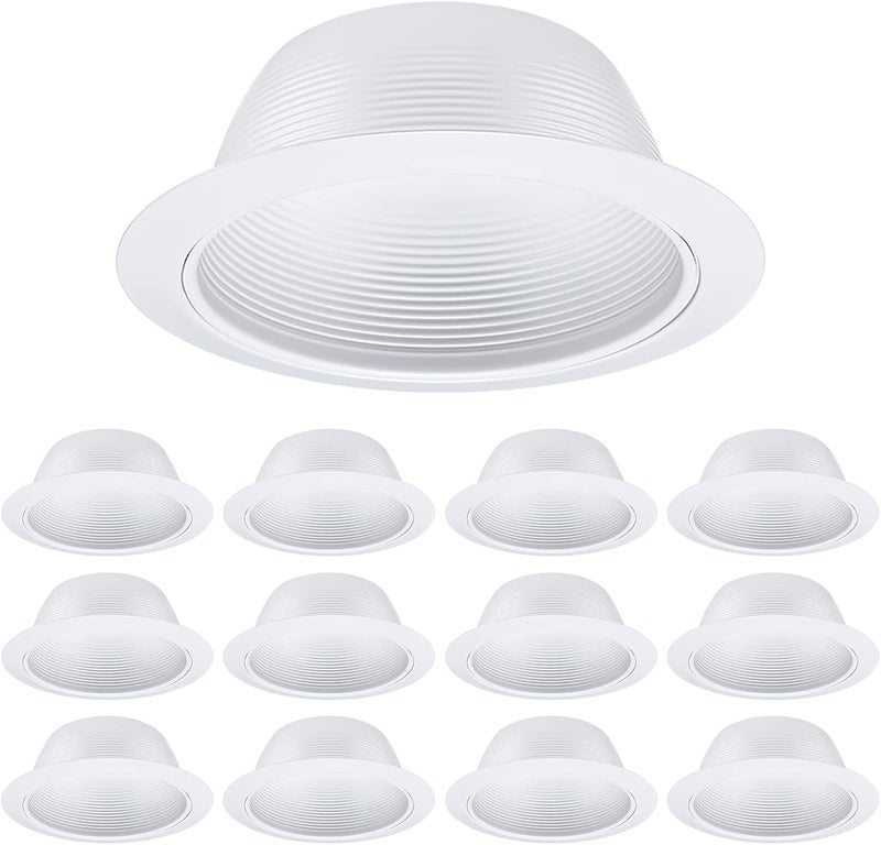 TORCHSTAR 12-Pack 6 Inch Classic White Recessed Light Trim, Step Baffle with Detachable Ring, Full Metal, for 6 Inch Recessed Can, Fit Halo/Juno Remodel Housing, White - Image 1
