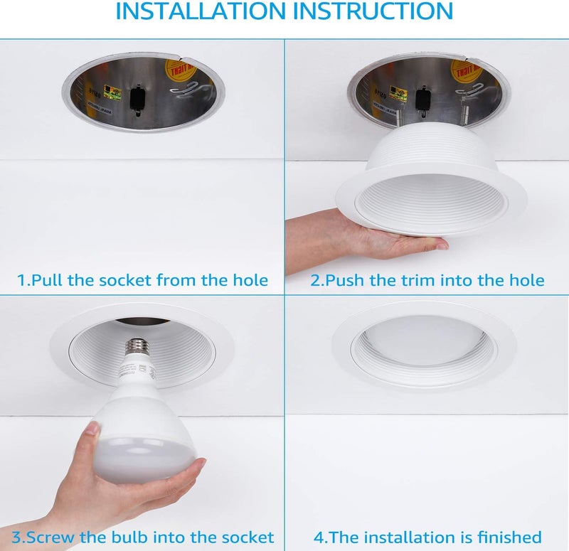 TORCHSTAR 12-Pack 6 Inch Classic White Recessed Light Trim, Step Baffle with Detachable Ring, Full Metal, for 6 Inch Recessed Can, Fit Halo/Juno Remodel Housing, White - Image 4