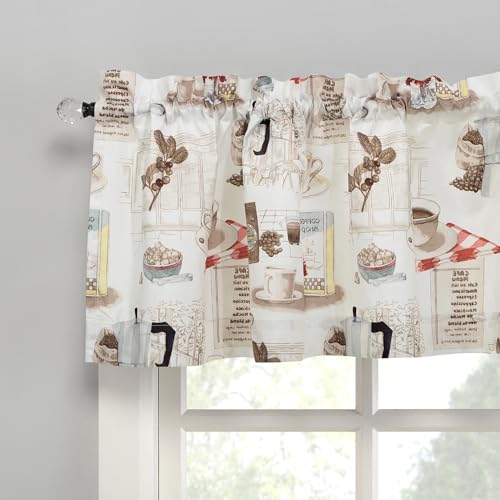 No. 918 Brew Coffee Shop Semi-Sheer Rod Pocket Kitchen Curtain Valance and Tiers Set, 54" x 36", White - Image 2