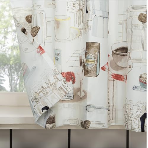 No. 918 Brew Coffee Shop Semi-Sheer Rod Pocket Kitchen Curtain Valance and Tiers Set, 54" x 36", White - Image 3