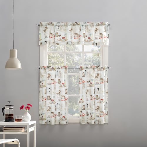 No. 918 Brew Coffee Shop Semi-Sheer Rod Pocket Kitchen Curtain Valance and Tiers Set, 54" x 36", White - Image 1