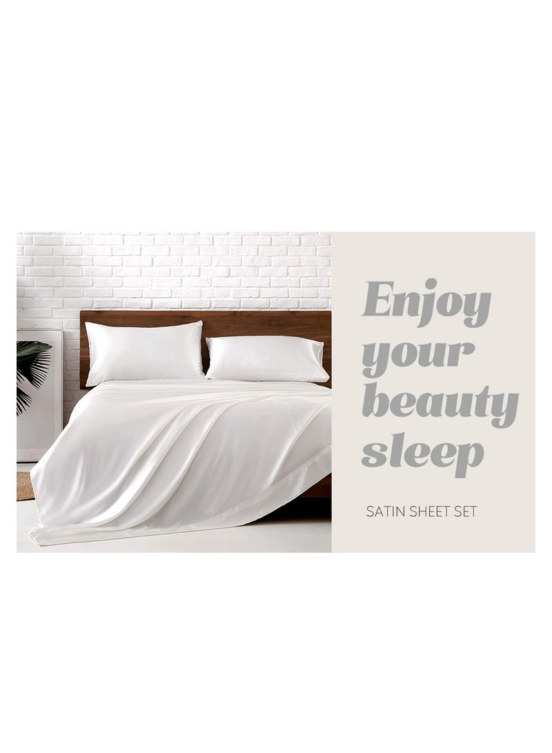 Bedding Duvet Cover Sets, 3 Pieces Satin Bedding Set, Queen Size Silky Duvet Covers Collection, 1x Cooling Duvet Cover 90x90 Inches and 2 Pillowcases, Comforter Not Included （White）  - Image 5