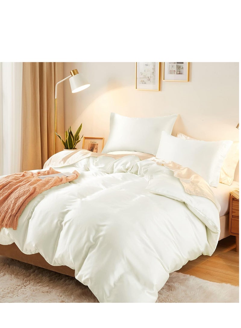 Bedding Duvet Cover Sets, 3 Pieces Satin Bedding Set, Queen Size Silky Duvet Covers Collection, 1x Cooling Duvet Cover 90x90 Inches and 2 Pillowcases, Comforter Not Included （White）  - Image 1