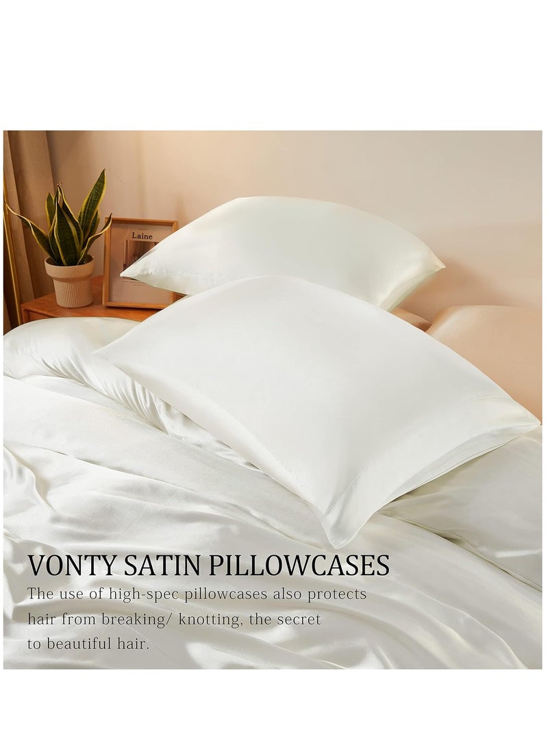 Bedding Duvet Cover Sets, 3 Pieces Satin Bedding Set, Queen Size Silky Duvet Covers Collection, 1x Cooling Duvet Cover 90x90 Inches and 2 Pillowcases, Comforter Not Included （White）  - Image 3