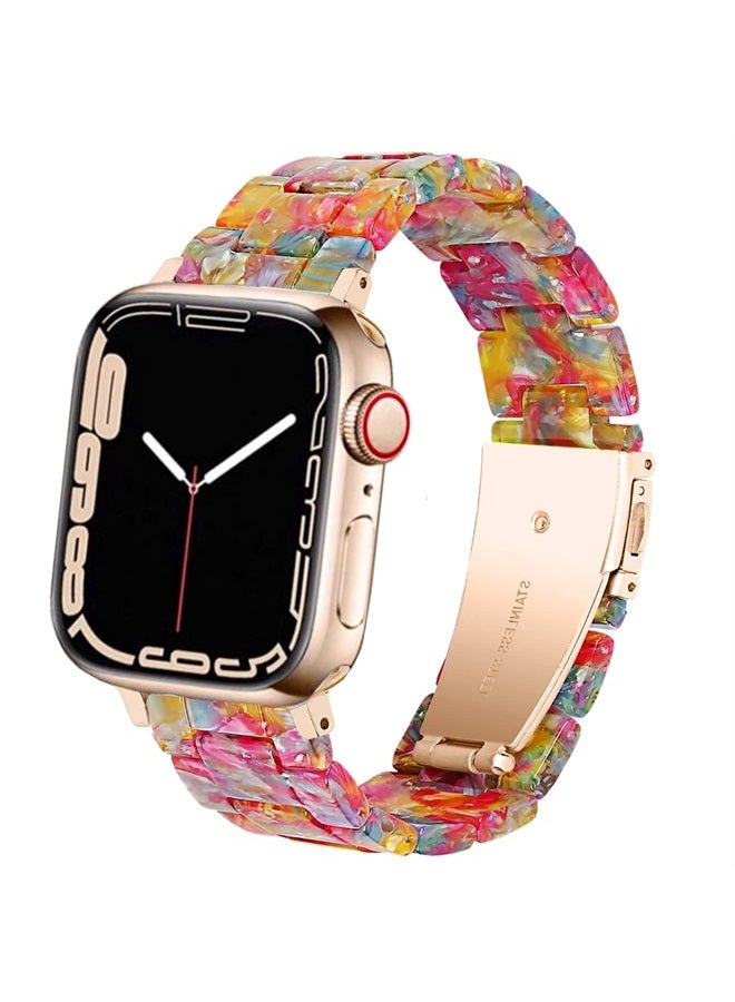DEALELE Bands Compatible with iWatch 42mm 44mm 45mm 49mm, Colorful Resin Replacement Strap for Apple Watch Series 8/7 / 6/5 / 4/3 / SE/Ultra Women Men, Rainbow Candy - Image 1