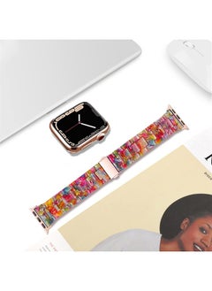 DEALELE Bands Compatible with iWatch 42mm 44mm 45mm 49mm, Colorful Resin Replacement Strap for Apple Watch Series 8/7 / 6/5 / 4/3 / SE/Ultra Women Men, Rainbow Candy  - Image 4