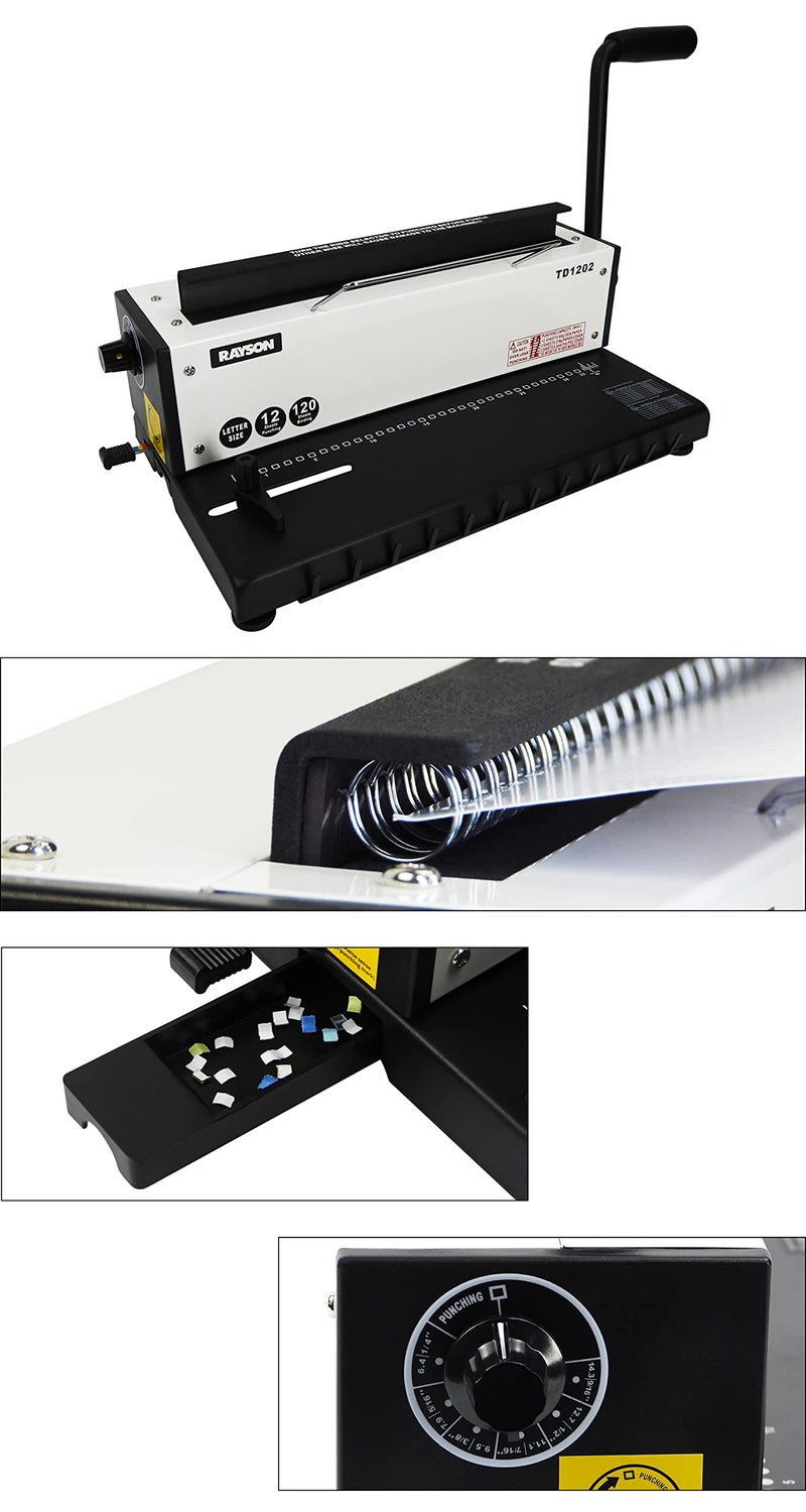 Rayson TD1202 Binding Machine, 3:1 Pitch Wire Binder, Punching 12 Sheets/Binding 120 Sheets with Sturdy Metal Construction - Image 5