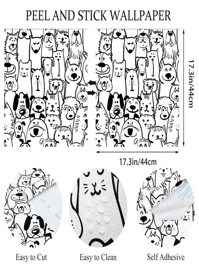 Fiula Black and White Dog Wallpaper Peel and Stick Wallpaper 78.7"x17.3" Modern Animal Wall Paper Textured Contcat Paper Self Adhesive Removable Wallpaper for Nursery Kids Room Shelf Liner Vinyl Roll - Image 3