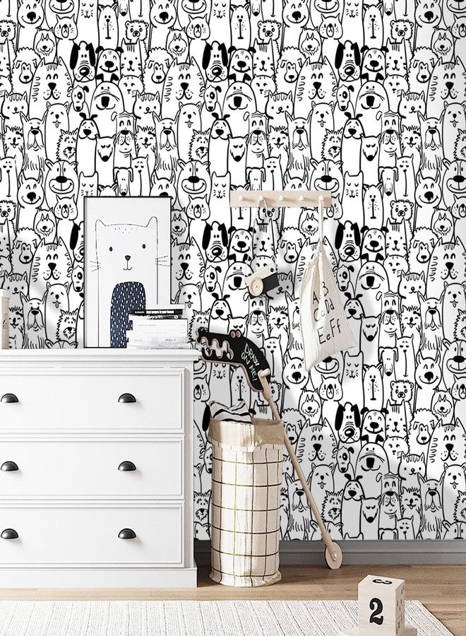 Fiula Black and White Dog Wallpaper Peel and Stick Wallpaper 78.7"x17.3" Modern Animal Wall Paper Textured Contcat Paper Self Adhesive Removable Wallpaper for Nursery Kids Room Shelf Liner Vinyl Roll - Image 2