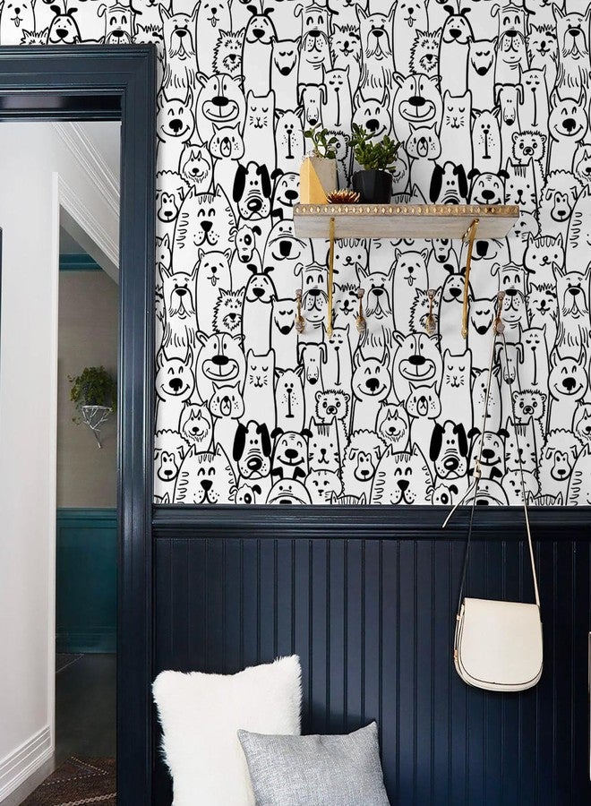 Fiula Black and White Dog Wallpaper Peel and Stick Wallpaper 78.7"x17.3" Modern Animal Wall Paper Textured Contcat Paper Self Adhesive Removable Wallpaper for Nursery Kids Room Shelf Liner Vinyl Roll - Image 4