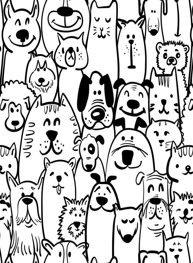 Fiula Black and White Dog Wallpaper Peel and Stick Wallpaper 78.7"x17.3" Modern Animal Wall Paper Textured Contcat Paper Self Adhesive Removable Wallpaper for Nursery Kids Room Shelf Liner Vinyl Roll - Image 1