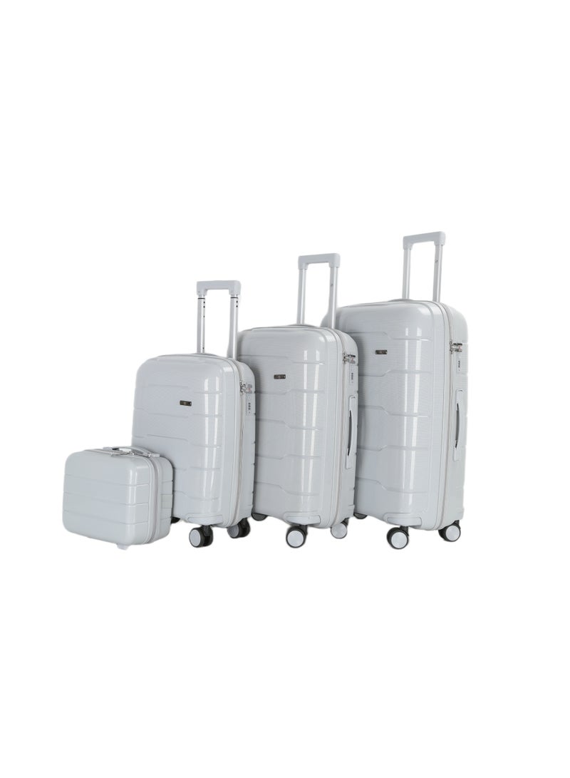 اتش تي مجموعة حقائب سفر إتش تي، من أربع قطع - حقائب متينة بهيكل صلب، مزودة بعجلات دوارة، ومقبض تلسكوبي، وسحابات مضادة للسرقة (13/20/24/28 بوصة، 13.5/49/80/116 لترًا، مجموعة سفر خفيفة الوزن، لون رمادي فضي) - Image 1