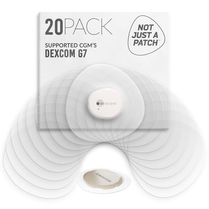 Not Just A Patch Dexcom G7 Adhesive Patches 20 Pack Stelo CGM Sensor Patches Breathable Sweatproof Design with PrecisionCut Hole for Ventilation Secure Fit LongLasting Hold Clear