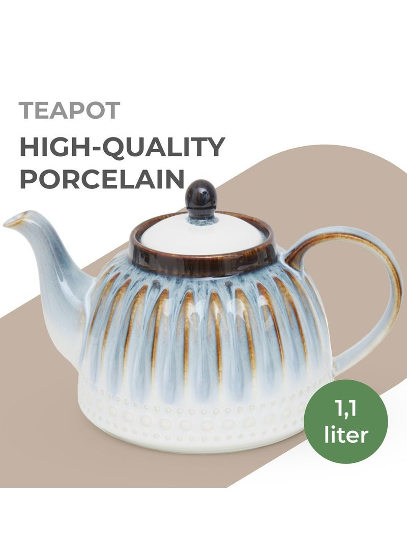 Fissman Fissman Teapot 1100ml, Porcelain Teapot Galatica Series, Elegant Color Designed, Porcelain Tea Kettle for Loose Tea, Dishwasher Safe  - Image 4