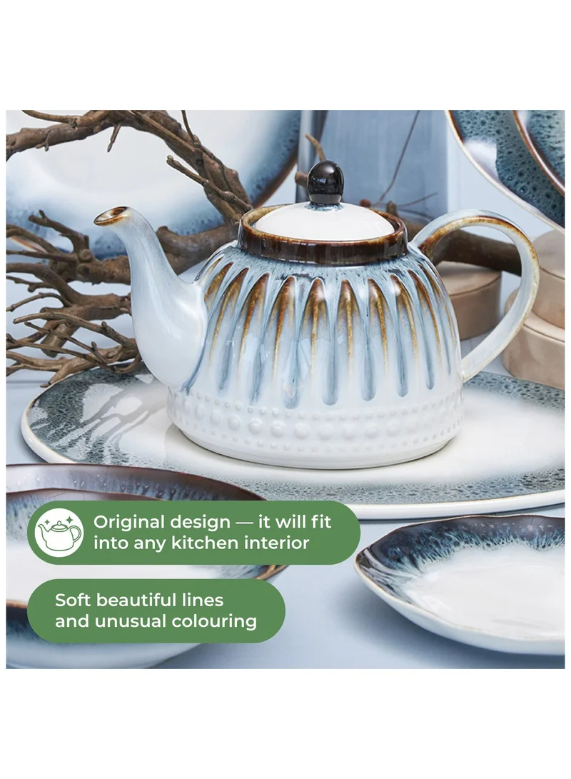 فيسمان Fissman Teapot 1100ml, Porcelain Teapot Galatica Series, Elegant Color Designed, Porcelain Tea Kettle for Loose Tea, Dishwasher Safe