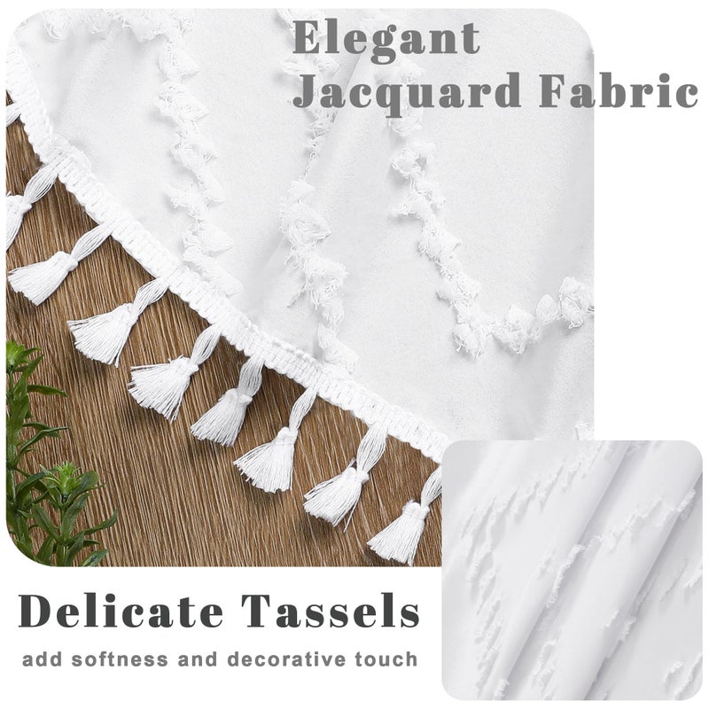 OWENIE Boho Shower Curtain, White Fabric Cloth Shower Curtains Farmhouse Tufted Chevron Striped Textured with Tassel for Bathroom, Soft Hotel Style Modern Minimalist, Machine Washable, 72x72, White - Image 3