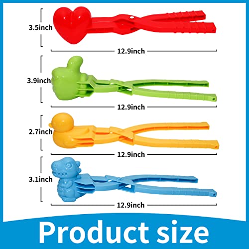 Holady 4PCS Large Size Snowball Maker ClipSnowball Maker Tool with Handle for Snow Ball Fights Snow Toys Kids Winter Outdoor ToysDinosaur Love Heart Duck Thumb Shape - Image 5