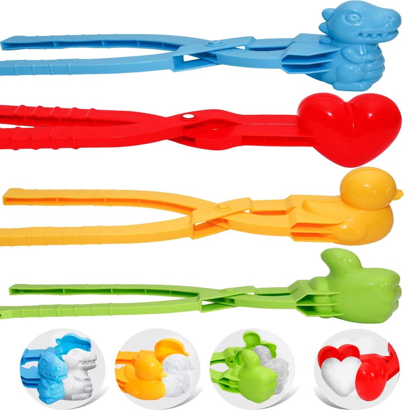 Holady 4PCS Large Size Snowball Maker ClipSnowball Maker Tool with Handle for Snow Ball Fights Snow Toys Kids Winter Outdoor ToysDinosaur Love Heart Duck Thumb Shape - Image 3
