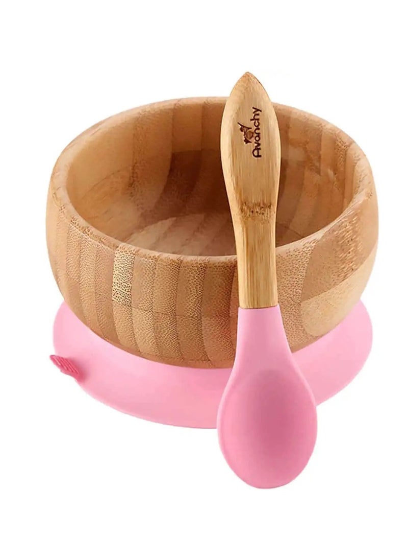 Avanchy Baby Bamboo Stay Put Suction Bowl Plus Spoon Pink