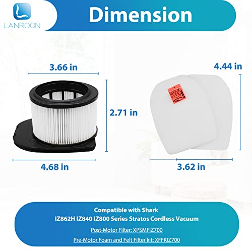 LANROON IZ862H Filter for Shark IZ862H Stratos Vacuum, Fit for Shark IZ562H UZ565H Pro IZ540H IZ840 IZ800 Vacuum Part XPSMFIZ700and XFFKIZ700, 2 Pack Filter 4 Pack Foam & Felt Filter Kit - Image 3