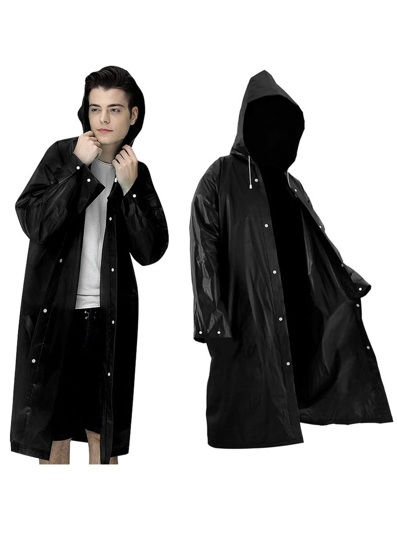 KASTWAVE عبوة من 2 من عباءات المطر، عباءة مهرجانات من مادة إي في إيه مقاومة للماء باللون الأسود للرجال والنساء، معطف مطر خفيف الوزن بأكمام طويلة للطوارئ، معطف مطر بغطاء رأس قابل لإعادة الاستخدام للبالغين والشباب في الأنشطة الخارجية - Image 1