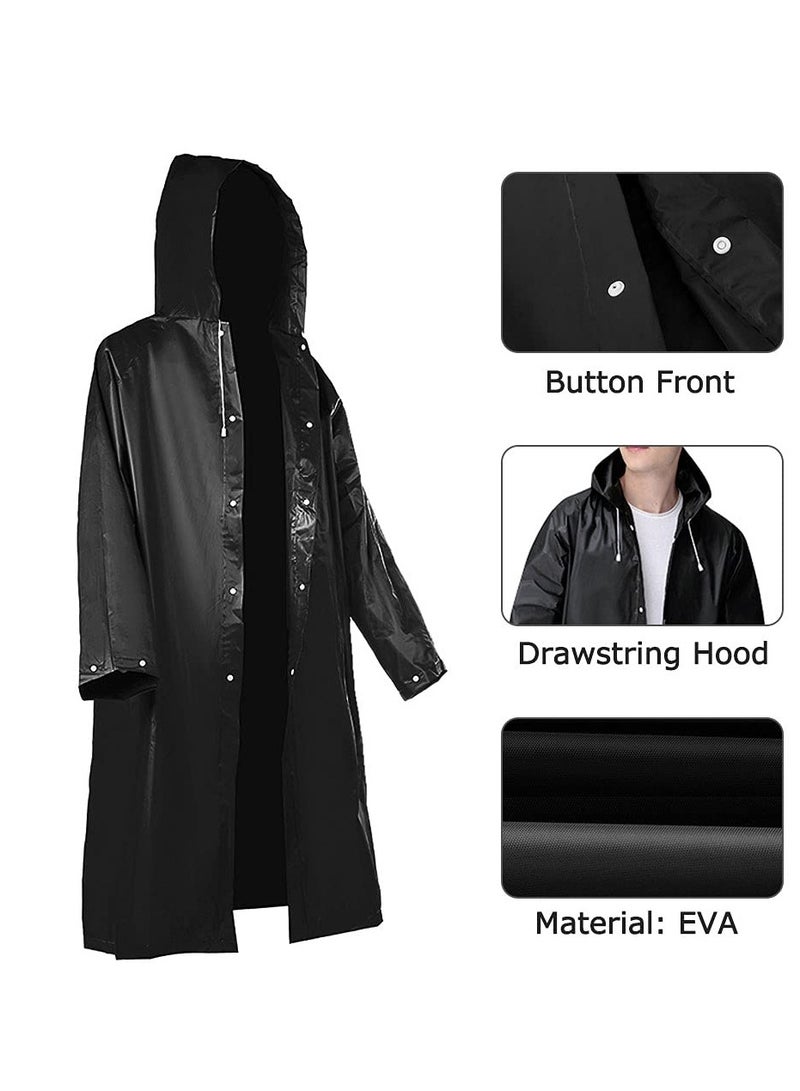 KASTWAVE عبوة من 2 من عباءات المطر، عباءة مهرجانات من مادة إي في إيه مقاومة للماء باللون الأسود للرجال والنساء، معطف مطر خفيف الوزن بأكمام طويلة للطوارئ، معطف مطر بغطاء رأس قابل لإعادة الاستخدام للبالغين والشباب في الأنشطة الخارجية - Image 5