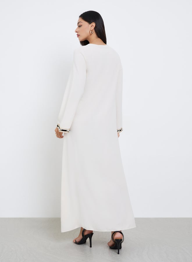 Amirah Cream Lace Detail A-Line Jalabiya - Image 5