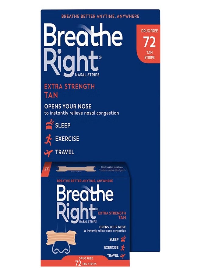 Breathe Right Extra Strength Nasal Strips, 72 Strips - Image 1