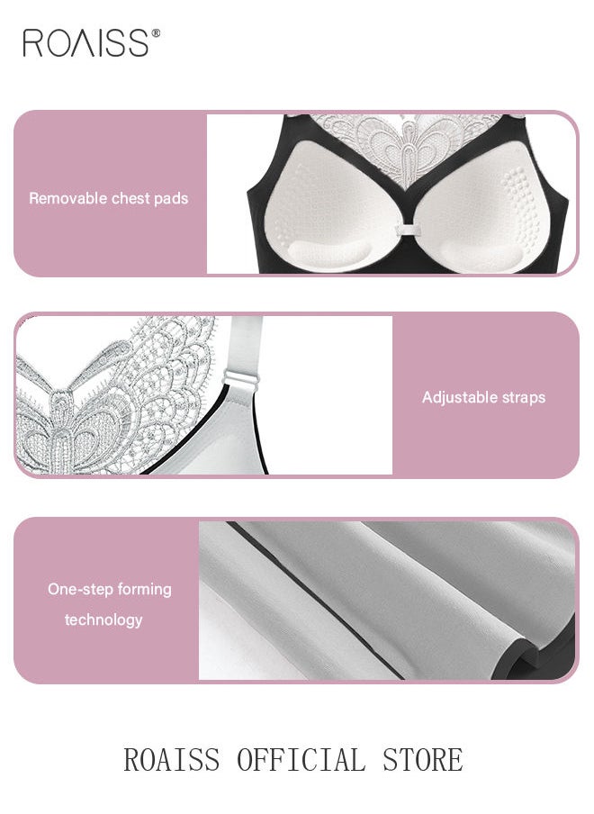 roaiss - Latex Bra No Steel Ring With Chest Pad Underwear Gathered No Trace Large Size Vest Style Bra for Women - Image 1
