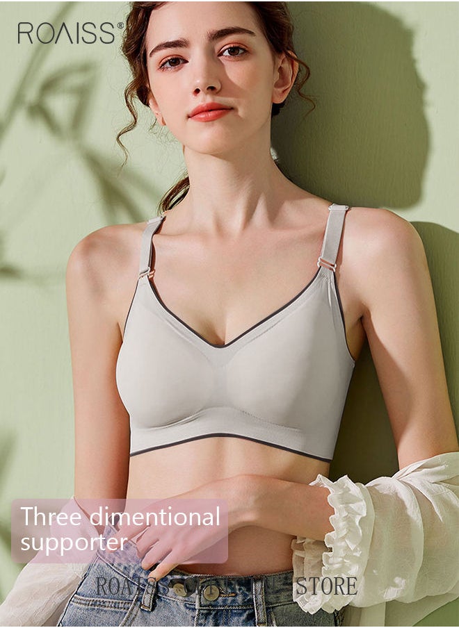roaiss - Latex Bra No Steel Ring With Chest Pad Underwear Gathered No Trace Large Size Vest Style Bra for Women - Image 1