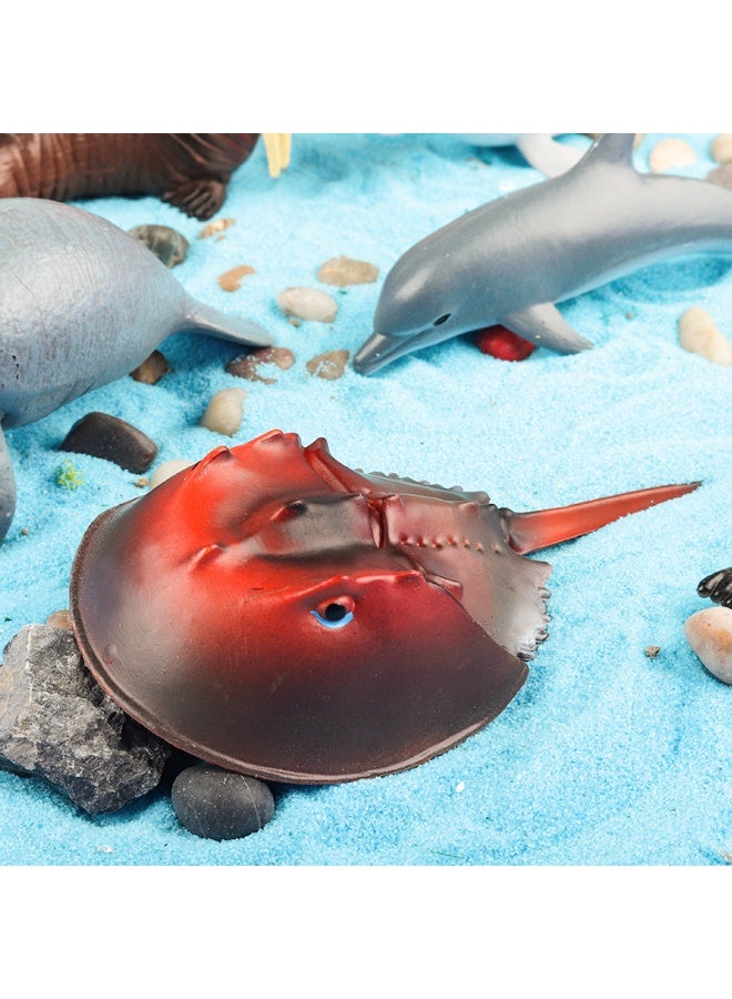 هالامودو مجموعة نماذج الحيوانات البحرية المكونة من 4 قطع -تماثيل مخلوقات المحيط الواقعية بما في ذلك دولفين، أوركا، سرطان حدبة الحصان، القرش، ألعاب معرفية بلاستيكية صلبة، هدية حفلة موضوع المحيط، هدية عيد ميلاد للأولاد والبنات - Image 5
