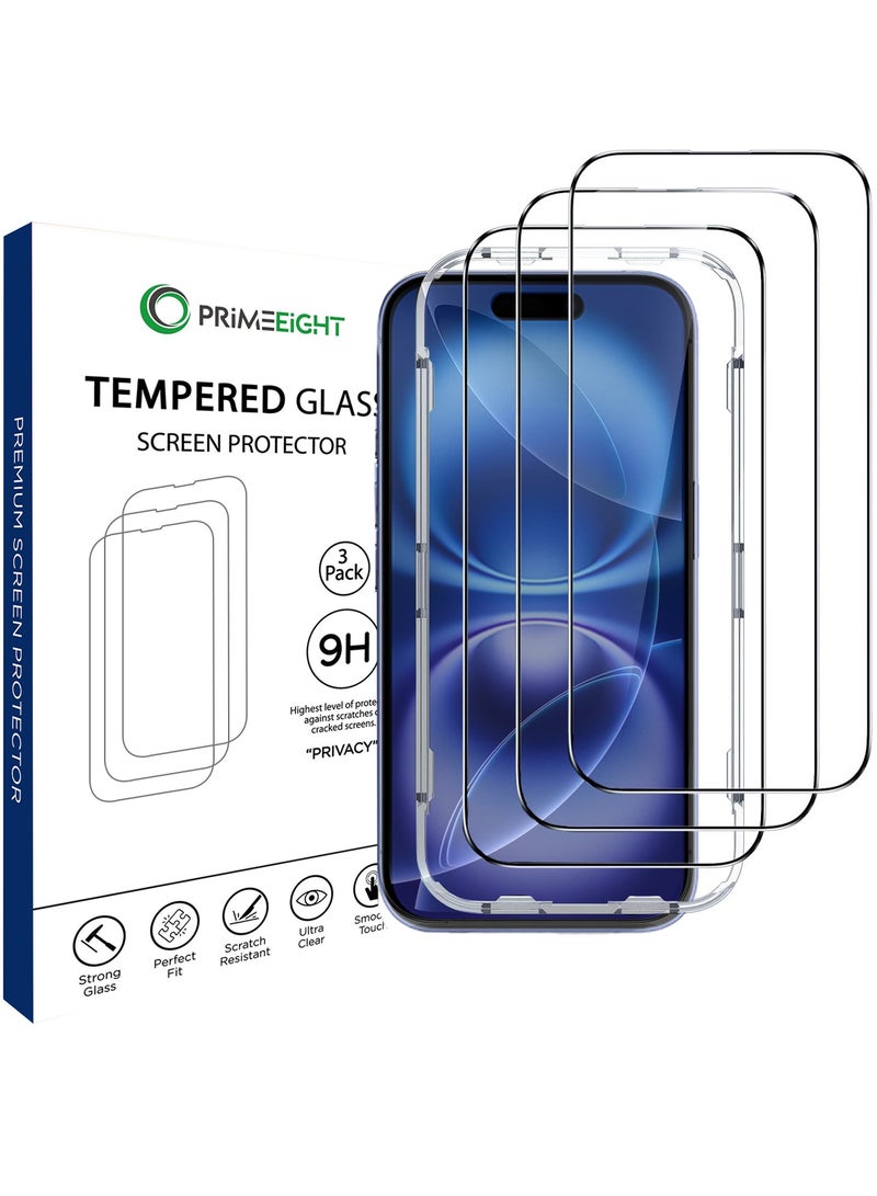 برايميت [3 قطع] واقي حماية شاشة ايفون 16 6.1 انش صلابة 9H رفيعة للغاية مضاد للتجسس عالي الدقة خاليه من الفقاعات - Image 1