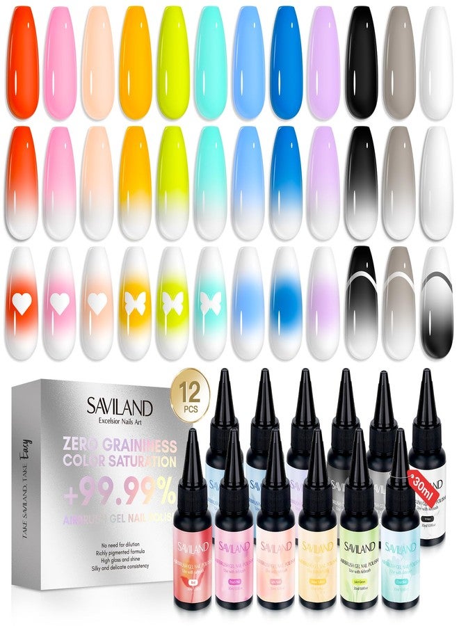 SAVILAND Airbrush Gel Nail Polish: Dilution-free 30ML Airbrush Polish Set, Cool & Warm Colors Non-Acetone Airbrush Stencils for Nails Airbrush Gel Polish for French Nail Art Manicure DIY Salon & Party - Image 1