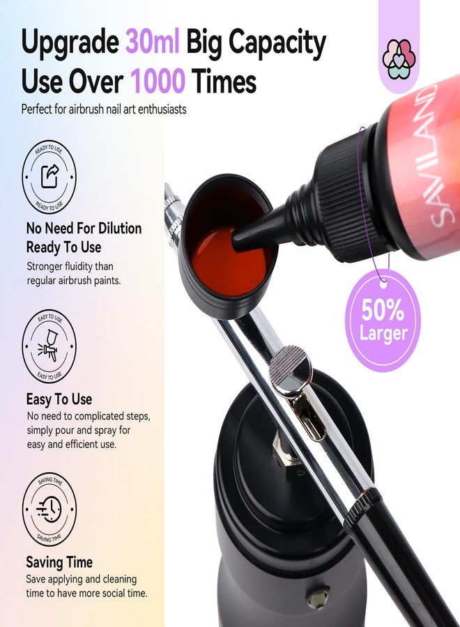 SAVILAND Airbrush Gel Nail Polish: Dilution-free 30ML Airbrush Polish Set, Cool & Warm Colors Non-Acetone Airbrush Stencils for Nails Airbrush Gel Polish for French Nail Art Manicure DIY Salon & Party - Image 2