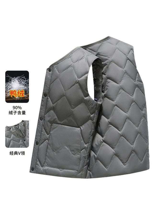 YaYa Winter Solid Color Versatile Comfortable Minimalist Men's Down Jacket V-neck Casual Warm Down Vest Men - Image 2