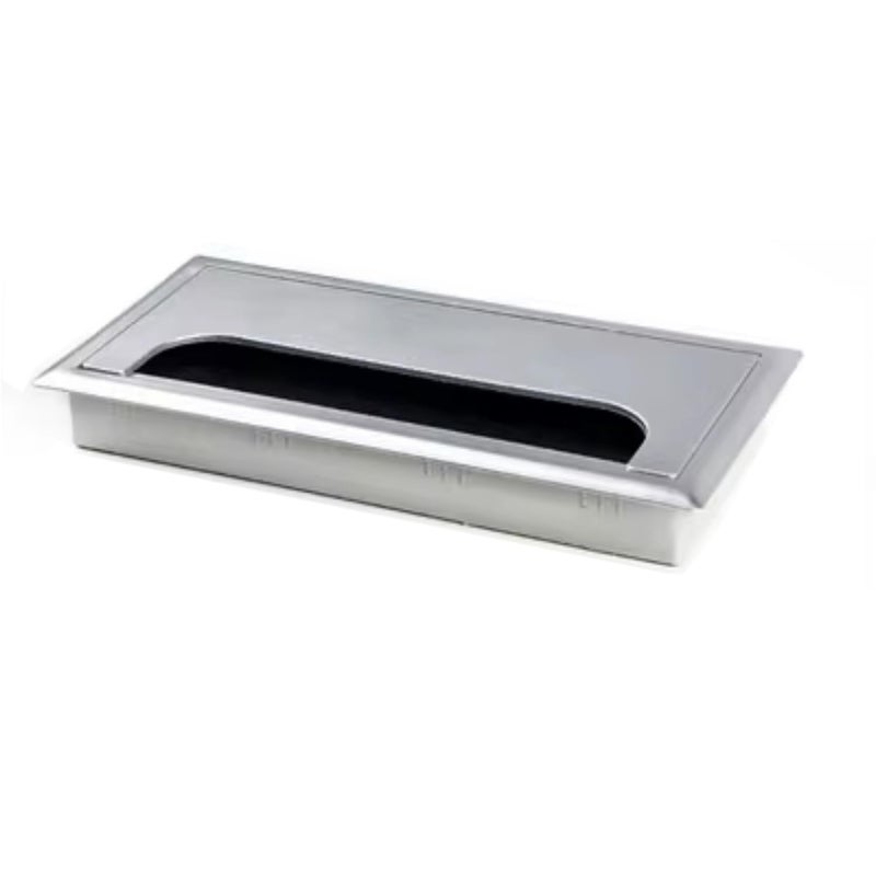 Pack of 2 Cable Grommets - Cable Feed-Through Desk with Opening Lid - Desk Cable Guide - Dust-Repellent Reduces Fraying, Rectangular Cable Organisation (Silver, 160 x 80 mm) - Image 1
